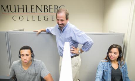 Chris Borick and two students at the Muhlenberg College Institute of Public Opinion
