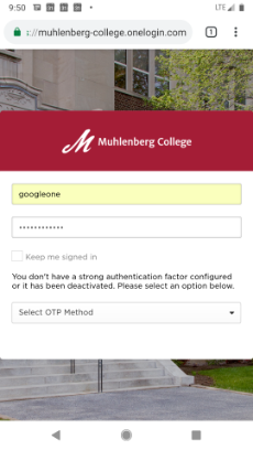 screenshot of portal message when logging in off campus without second factor