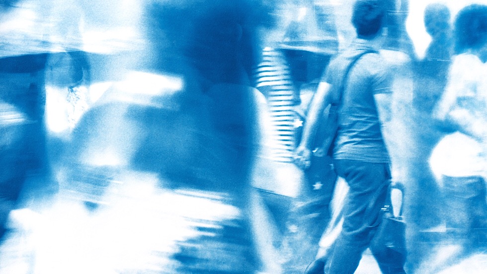 Image for From Rush Hour Series: Beijing: Sanlitun Shopping District 1, cyanotype, 13”x16.5”