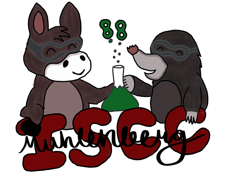 An illustration portraying a mule and mole holding a beaker of liquid with the words