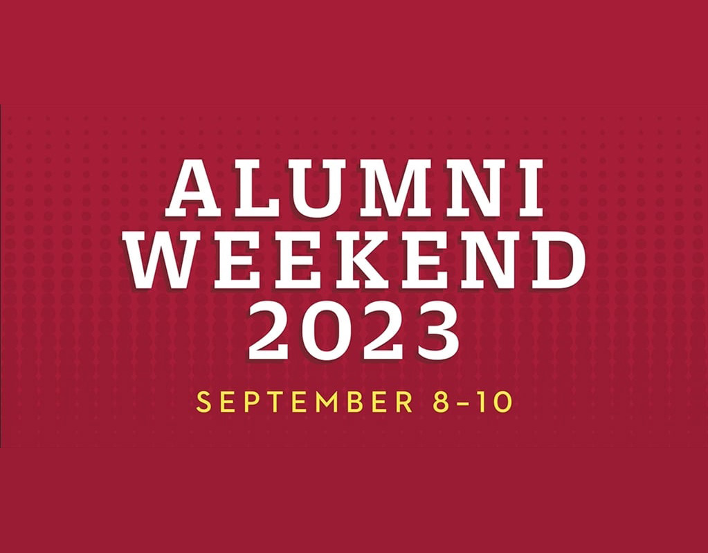 Promotional image for the upcoming Alumni Weekend 2023 event happening from September 8th through September 10th, 2023.