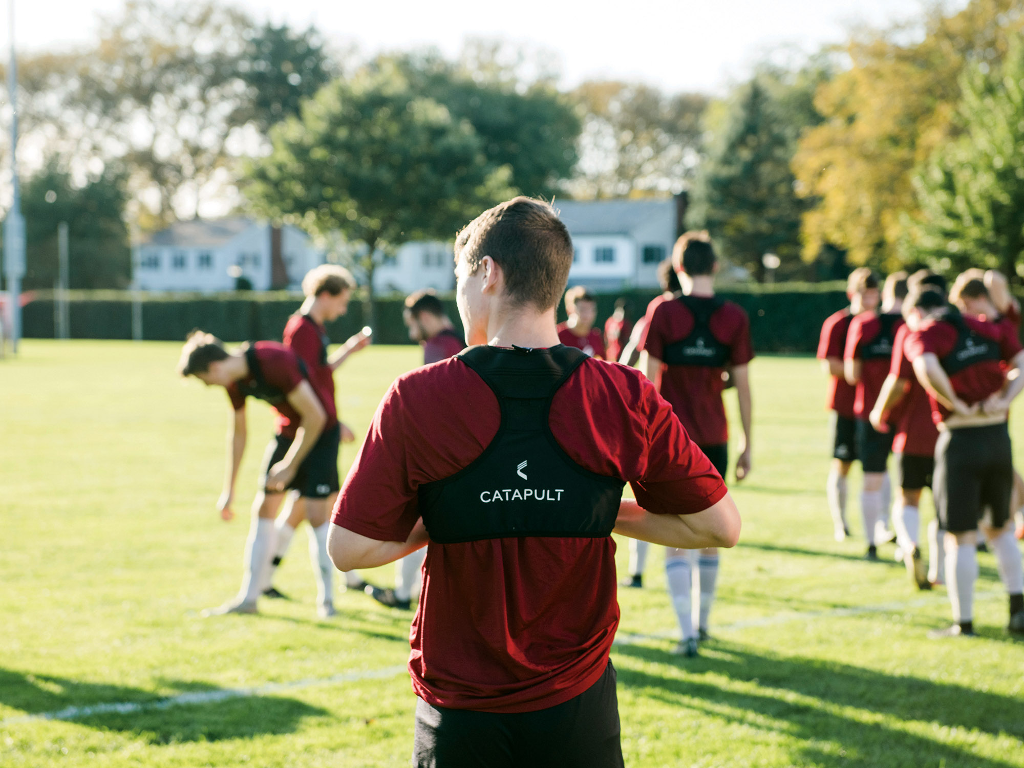 Image for Soccer players wear their Catapult Sports PlayerTek+ vests over their jerseys during practice for comfort.