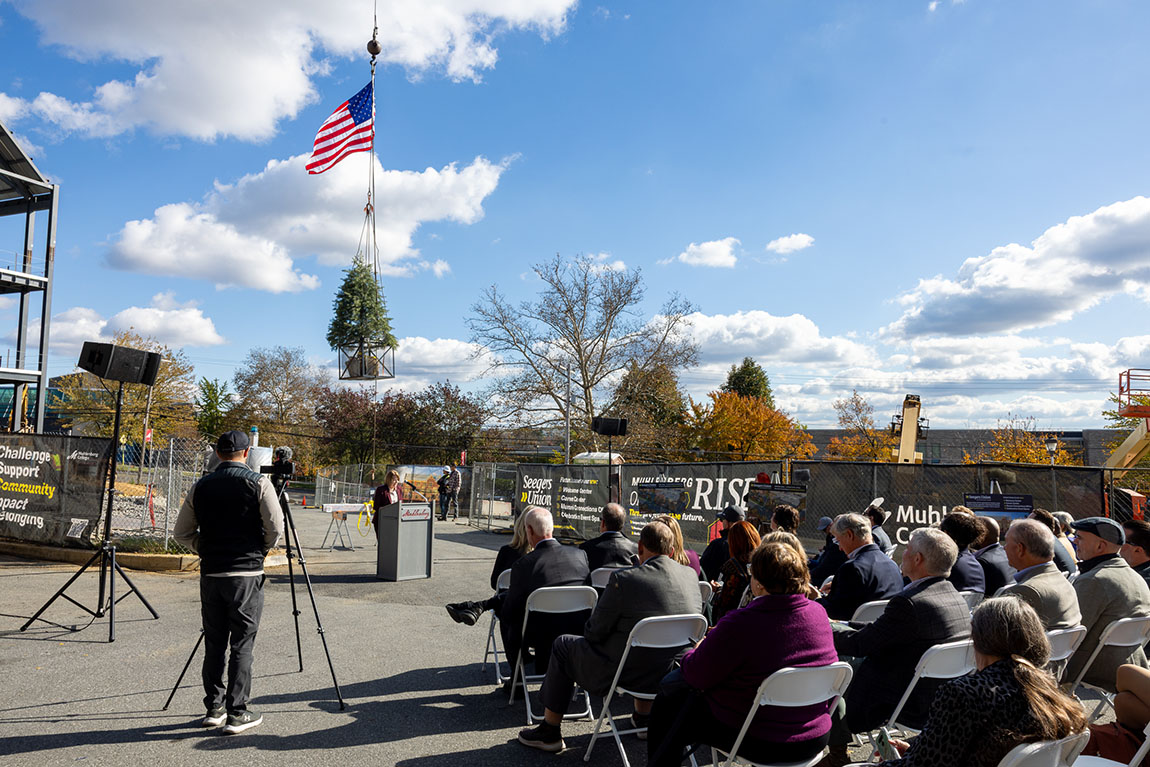 President Harring addresses guests who gathered for the topping-off ceremony.