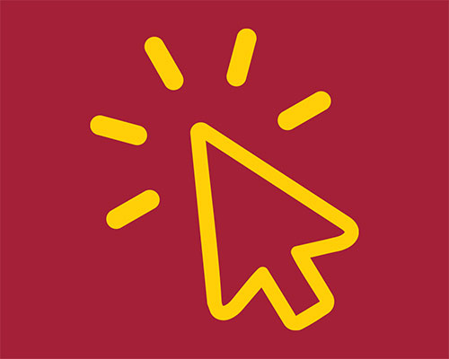 An illustration of a yellow arrow that resembles a mouse cursor against a red background.