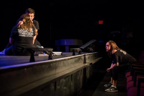 Christine Barclay, right, who is directing “Spring Awakening,” watched as Ms. Garrity and Mr. Kasky rehearsed a scene. Credit: Scott McIntyre for The New York Times