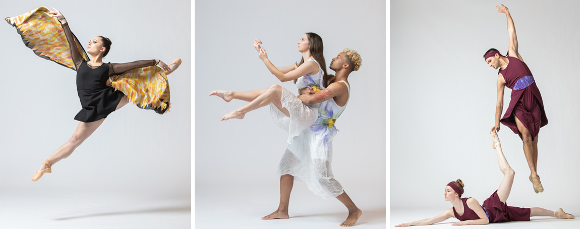 three photos of student dancers