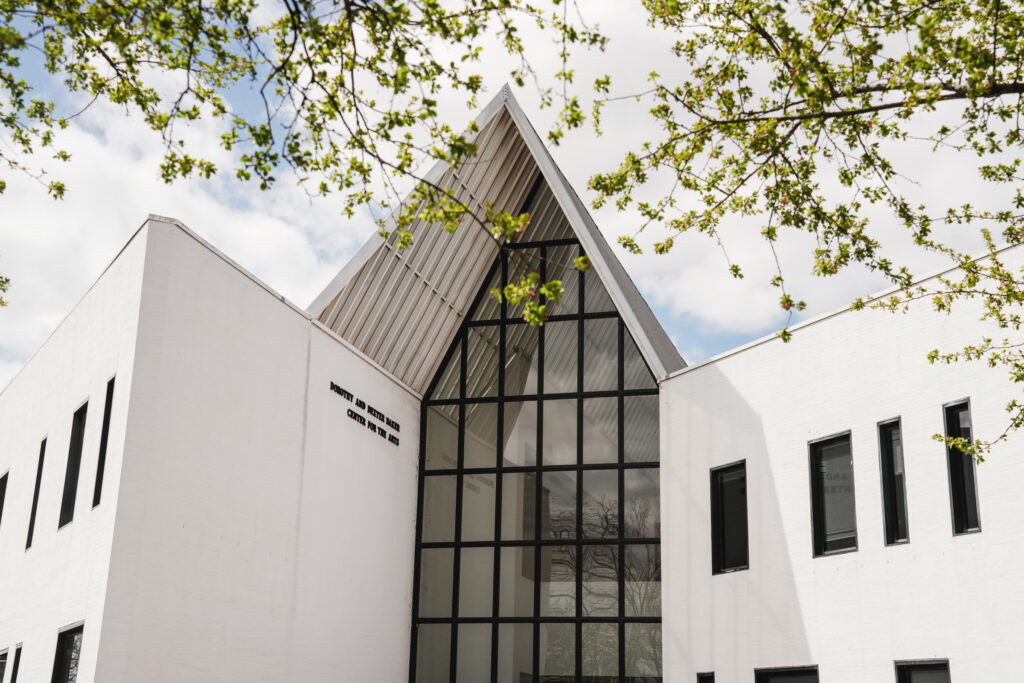 Exterior photo of the Baker Center for the Arts entrance