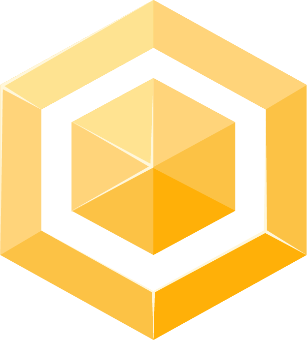 A hexagon-shaped gold badge