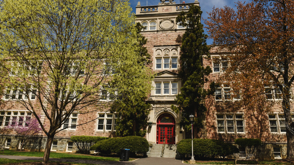 Muhlenberg's Ettinger Hall on a sunny spring day.