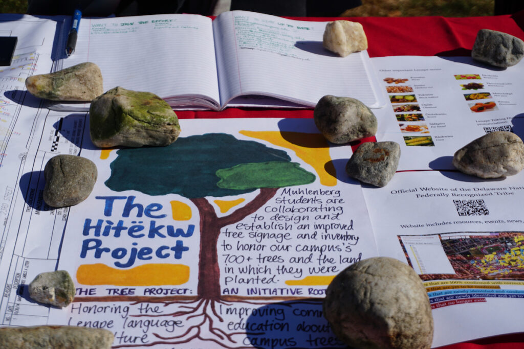 Indigenous Initiatives Content on a table, held down by rocks, about the Hitekw Project.