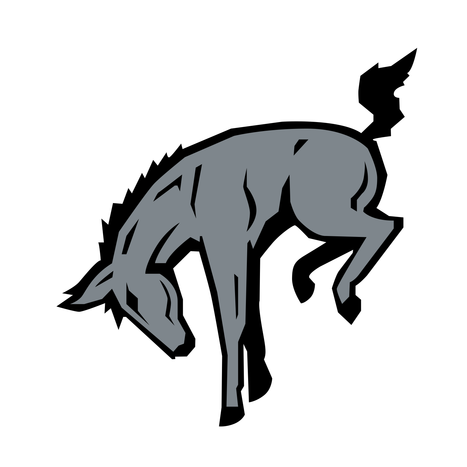 An illustration of a gray kicking mule.