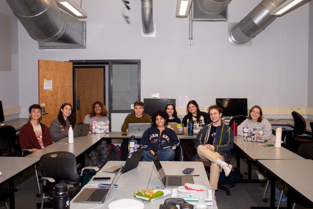 A group of college students in the student newspaper office