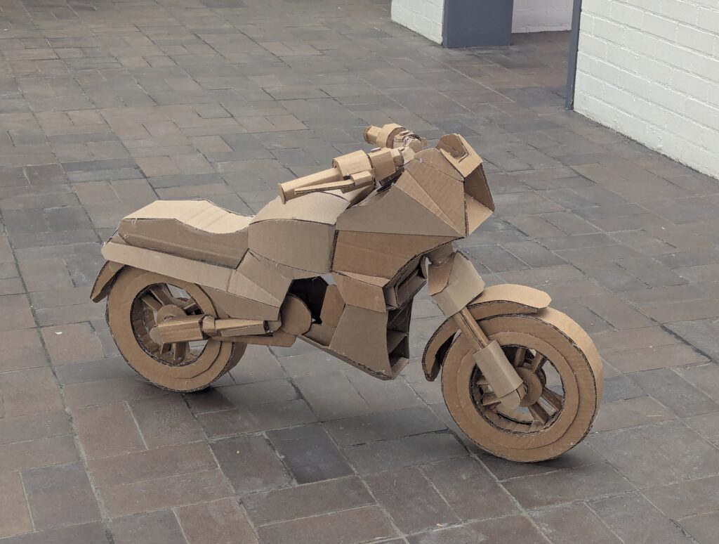 A cardboard motorcycle.