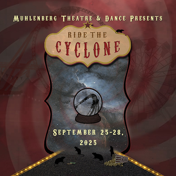 Poster art for Ride the Cyclone shows a crystal ball with a roller coaster visible, against a backdrop of a galaxy.